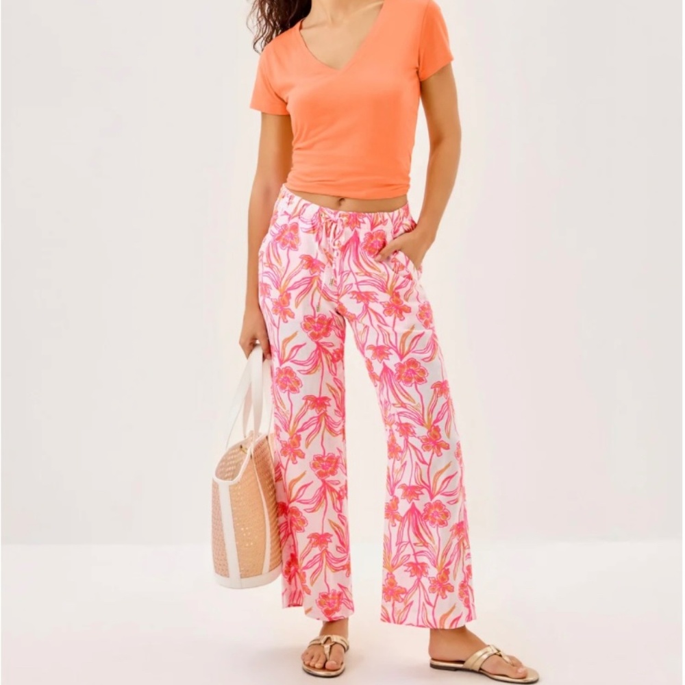 Pulitzer 27" Linen Crop Pant. XXL in Resort White Lovely Long Stems - New
